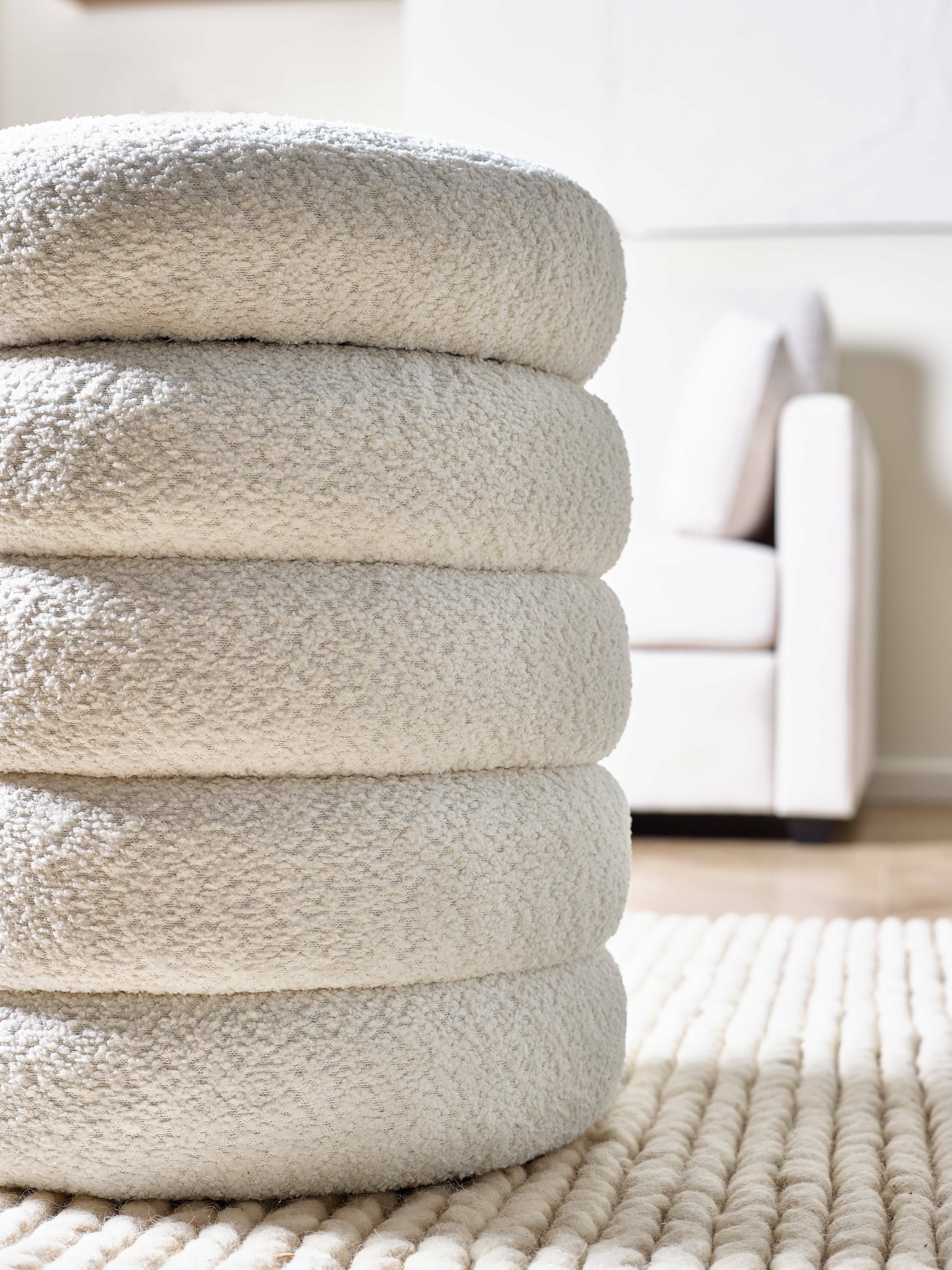 Alana Ivory Boucle Storage Pouffe